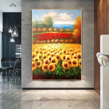 El yapımı Soyut Güneş Çiçek Yağlıboya Tuval Modern Sanat Çiçek Duvar sanat posterleri Yatak Odası Ev İç Dekoratif Resim
