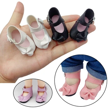 PU Deri Bebek Yay-düğüm Ayakkabı 1/6 BJD Bebekler için Mini Oyuncak sandalet rus bebeği 15cm Peluş EXO oyuncak bebek giysileri Aksesuarları