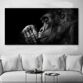 RELİABLİ SANAT Gorilla Maymun Hayvan Resimleri Tuval Boyama Siyah Ve Beyaz Duvar sanat resmi Oturma Odası Ev Dekor İçin HİÇBİR ÇERÇEVE