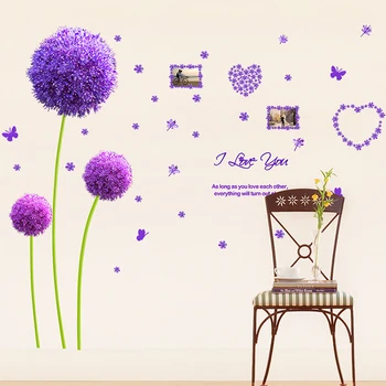 [shijuekongjian] Mor Karahindiba duvar çıkartmaları DIY Çiçekler Bitkiler Duvar Çıkartmaları Oturma Odası Yatak Odası Mutfak için Ev Dekorasyon