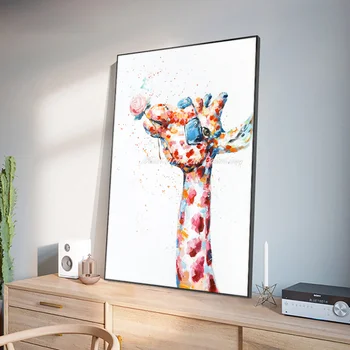 Mintura, Handpainted Zürafa Hayvanlar Yağlıboya Tuval üzerine, Modern Soyut Karikatür Pop Art Duvar Resmi Çocuk Odası Ev Dekor için