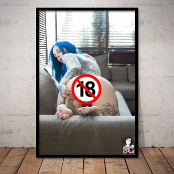 Sıcak Porno Seksi Göt Dövmeli Kız Erotik Poster Yetişkin Model Nü Resimleri Tuval Baskılar Duvar Sanatı Ev Odası Dekor İçin