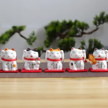 3D Şanslı Kedi Heykelcik Japonya Karikatür Manek Neko Hayvan Modeli Minyatür Ev Araba Otel Restoran Dekor Masaüstü Süs 1 Adet