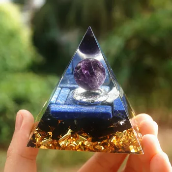El yapımı orgonit piramidi 60mm Ametist Kristal Küre Gümüş Yüzük ile Doğal Taş Reiki Enerji Şifa Meditasyon Orgon