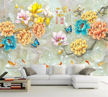 beibehang Özelleştirilmiş high-end duvar kağıdı 3D moda çiçek çiçeklenme karo mermer dokuz balık zengin TV arka plan papel de parede