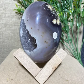 Akik Geode Yumurta Nadir Doğal Kristal Serbest Biçimli Taş Mineraller Reiki Feng Shui Wicca Süsler Ev Dekorasyon Odası İçin Hediye + Standı