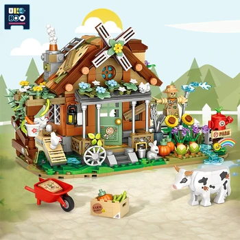 UKBOO 899 adet Kırsal Çiftlik Evi Mikro Yapı Taşları Mini Fırıldak Mimari Tuğla Şehir İnşaat Oyuncakları Çocuklar İçin