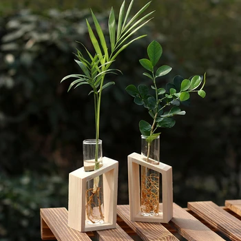 Basit Cam Tüp Vazolar Ahşap Raf masa süsü saksı çiçeği Tutucu Vazo Tek Çift Tarzı Ev Dekorasyon 2022