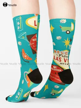 Vintage Las Vegas Çorap Hımbıl Çorap Kadınlar İçin Karikatür Rahat En İyi Kızlar Spor Sokak Kaykay Çorap 360° Dijital Baskı
