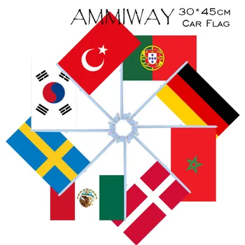 AMMIWAY 30x45 cm Araba Bayrağı Portekiz Almanya Fas Danimarka Meksika İsveç Güney Kore Dünya Ülke Ulusal Araba Bayrakları ve Pankartlar