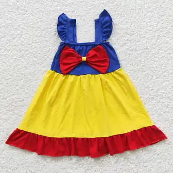Çocuklar Kız Fasion Elbise Kolsuz Düz Renk Yay İle Pamuk Toddler Bebek Yaz Giysileri
