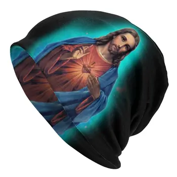 Kaput Kış Sıcak Örgü Şapka Erkekler Kadınlar İsa Mesih Slouch Kasketleri Kapaklar Yetişkin Din Kutsal Kalp Bere Şapka Açık Kayak Kap