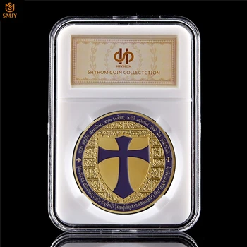 Mor Kutsal Haç Tapınakçılar Euro Kardeşlik Masonluk Altın Mücadelesi Koleksiyon Paraları Orijinal Hediyelik Eşya ve Hediyeler W/Tutucu