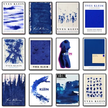 Soyut Yves Klein Mavi Sergi Tek Renkli Mürekkep Posteri Tuval Boyama Duvar Sanatı Resimleri İçin Oturma Odası Ev Dekor Hediye