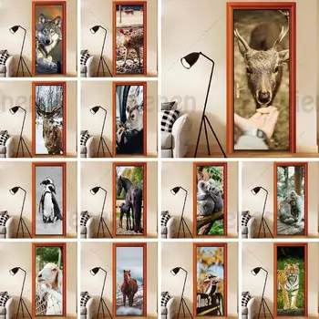 3D Çıkartmalar Kapı Ev Dekorasyon Vahşi Hayvan Duvar Çıkartmaları Kendinden pvc yapıştırıcısı Çıkarılabilir Duvar Hayvanlar Posteri Kapı Duvar Kağıdı