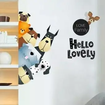 3D Köpekler Duvar Sticker Komik Kapı Pencere Dolap Buzdolabı Süslemeleri Çocuk Odası Ev Dekor ıçin Karikatür Hayvan Sanat Vinil Çıkartması