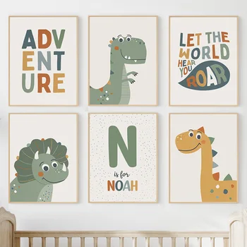 Sevimli Dinozor Büyümek Tırnak Mektup Özel İskandinav Posterler Ve Baskılar duvar sanatı tuval yağlıboya Kreş Duvar Resimleri Çocuk Odası Dekor