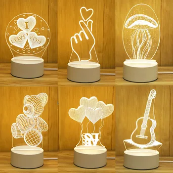 Romantik Aşk 3D Akrilik Led Lamba Ev için Çocuk ve Gece Lambası Masa Lambası Doğum Günü Partisi Dekoru Sevgililer Günü Başucu Lambası