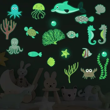 renkli Karikatür sualtı dünyası hayvanlar yeşil ışık aydınlık çıkartmalar çocuk odası anaokulu sınıf aydınlık çıkartmalar
