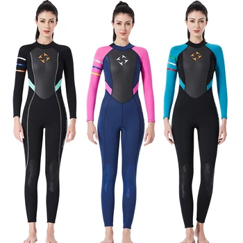 Kadınlar 1 adet Wetsuit 3mm Neopren dalgıç kıyafeti Uzun Kollu Tam Vücut dalış elbisesi Soğuk Su Sörf Sörf Şnorkel Mayo