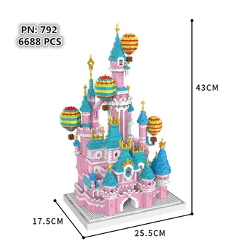 6688P Pembe Kız Prenses Sihirli Fantezi Kale Mavi Çatı Sıcak Hava Balonu Yapı Taşı Tuğla Eğitici Çocuk Oyuncakları