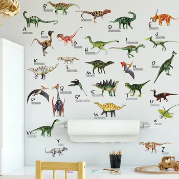 Karikatür Dinozor Hayvan Duvar Çıkartmaları İngilizce Harfler Erken Çocukluk Eğitimi Çıkarılabilir PVC Ev Dekorasyon Oturma Odası
