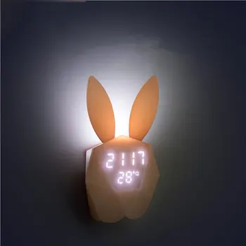 Çocuklar LED Ses Gece Lambası Sevimli Tavşan Tavşan Lambası Sıcak Beyaz çalar saat uyandırma Fonksiyonu ve USB Şarj Edilebilir