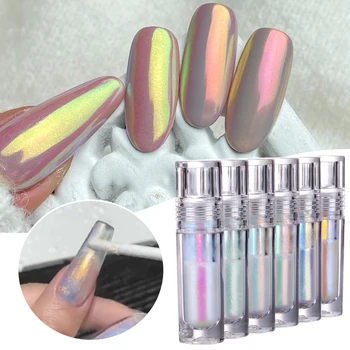 6 Renk Küçük Tüp Hızlı Dty Sıvı Krom Tozu Aurora Beyaz Pigment Fırça İle Parlak Ovmak Profesyonel Salon tırnak Glitter Seti