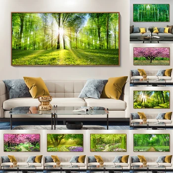 Doğal orman taze ve büyüleyici manzara posteri duvar tablosu yeşil ağaçlar bulvarı tuval boyama oturma odası ev dekorasyon