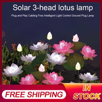 2 Paket Lotus yolu ışıkları IP65 su geçirmez güneş dekoratif çiçek ışıklar gerçekçi 3 çiçekler Bahçe avlu dekor