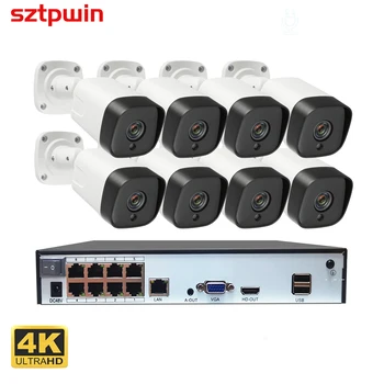 H. 265 + 8CH 4k 8MP POE Güvenlik Kamera Sistemi Kiti Ses Kaydedici Rj45 Yüz Algılama IP Kamera Açık Su Geçirmez CCTV Video NVR