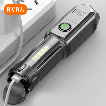 RYRA USB şarj edilebilir led lamba El Feneri Ev Güçlü El Feneri Teleskopik Zoom Uzun Menzilli Meşaleler Açık Taşınabilir El Feneri