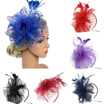 2023 Vintage Kadınlar Tüy Çiçek Fascinator Şapka Bayanlar saç aksesuarları Düğün Parti Çiçek Örgü Peçe Bandı Kokteyl Klipleri
