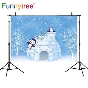 Funnytree Mavi Gökyüzü Tatlı Kutup Duvar Kağıdı Çocuk Arka Plan Penguen Kar Ağacı Fotoğraf Backdrop Doğum Günü Çocuk Fotoğraf Stüdyosu Sahne