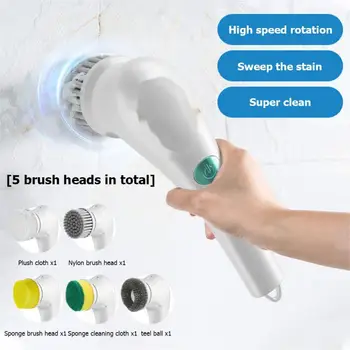 5-İn-1 Çok Fonksiyonlu Elektrikli Temizleme Fırçası Usb Şarj Banyo Yıkama Mutfak Temizleme Fırçası Aracı Bulaşık Yıkama Banyo Fırçası