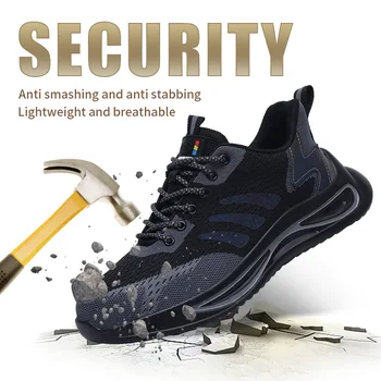 Nefes Çelik burunlu güvenlik ayakkabıları Erkekler için İş Güvenliği Botları Delinme Geçirmez Spor İş Sneakers Erkek İnşaat Güvenlik Botları