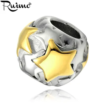 RUIMO 316L Paslanmaz Çelik Altın Renk Avrupa göz alıcı boncuk 5.5 mm Büyük Delik Yıldız Boncuk DIY Kadınlar Için Bilezik Takı Yapımı