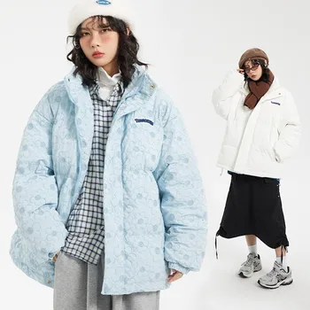 Tasarlayın Rahat Çiçekler Nakış Dolu Kore Yüksek Sokak Pamuklu Giysiler 2022 erkek Kış Yeni Hip Hop Pamuklu Giysiler