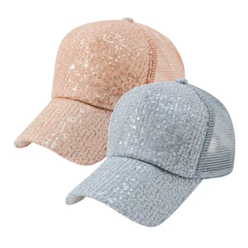 Kadın beyzbol şapkası Sequins Parlak Dağınık Topuz Snapback Şapka Bayanlar Spor Kapaklar Yaz Nefes örgü Şapkalar Kadın Hip Hop Gorras