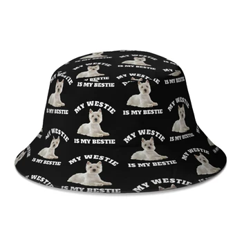 Yaz Benim Westie Benim Bestie West Highland Terrier Kova Şapka Unisex Köpek Açık Seyahat Katlanabilir Balıkçılık Şapka Panama Kap