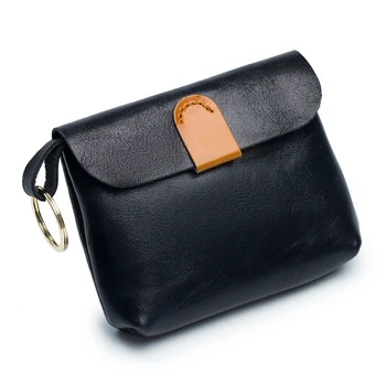 Vintage Yağ Balmumu İnek Derisi Küçük Sıfır Cüzdan saklama çantası kadın Ultra İnce anahtar çantası kart çantası