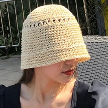 Yazlık hasır şapkalar Kadınlar için Katlanabilir Açık Güneşlik Delikli Panama Şapka Plaj Kapaklar Moda güneşlikli kep
