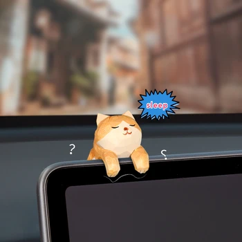 Ekranda asılı Turuncu Bir Kedi Bilgisayar Araba Tesla Merkezi Kontrol Ekran TV Ahşap Oyma Bebek Süsleri