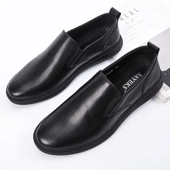 2022 Erkek Hakiki deri ayakkabı Kauçuk Taban Basit Tarzı Rahat Erkek İş Ofis Erkek Elbise Yumuşak deri ayakkabı