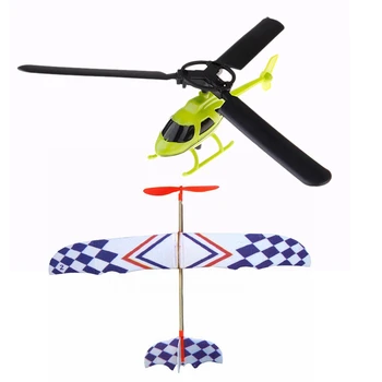 Havacılık Modeli Kolu Çekin Uçak Açık Oyuncaklar Çocuklar İçin Helikopter ve Elastik Lastik Bant Powered DIY Köpük Uçak Modu
