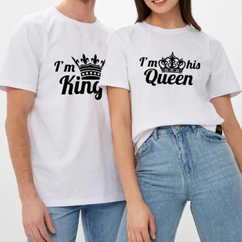 Sevgilisi T-shirt Kral Kraliçe Mektup Baskı Yaz O-Boyun Moda Rahat Çift Üst Streetwear Erkek Kadın Tee