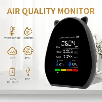 Çok fonksiyonlu CO2 Metre 5 in1 Gaz Dedektörü Taşınabilir Sıcaklık nem test cihazı LCD Dijital TVOC HCHO Hava Kalitesi Monitörü