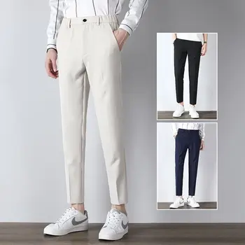 Erkekler Rahat Klasik Tarzı Slim Fit Yumuşak Pantolon Erkek Marka Gelişmiş Streç Elastik Bel Ayak Bileği Uzunluğu Pantolon Giyim A261