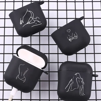 Siyah Seksi Çizgi Sanatı Gül Sevgilisi İçin Kanca İle Airpod Pro 3 Pro2 Siyah koruyucu kılıf Apple Airpods için 2 1 Kulaklık Kılıfları
