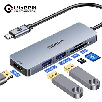 QGeeM USB C Hub Dock Macbook Pro için Çok 3.0 USB Hub Tipi C Adaptörü kart okuyucular HDMI dağıtıcı Tip-C Hub Dizüstü Bilgisayarlar için Tabletler
